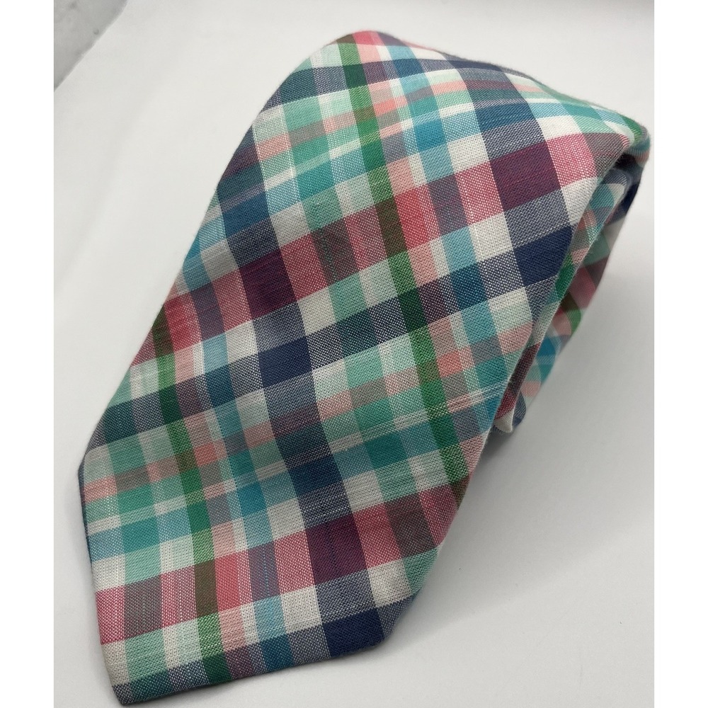 VINEYARD VINES Tie 100% COTTON Multicolor Plaid Check Men Neck Tie MADE IN USA